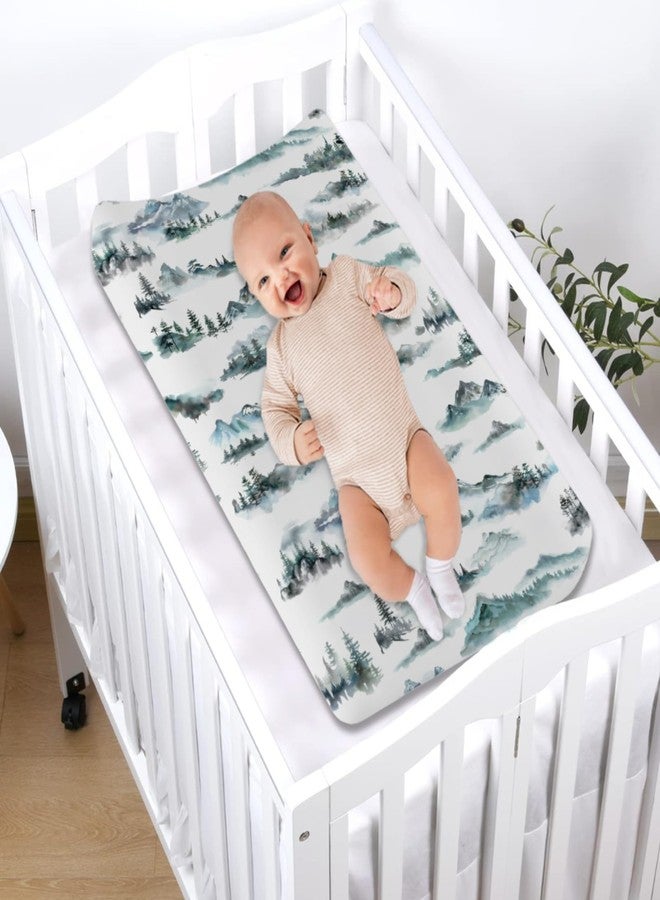 KASTLEE Watercolor Misty Forest Painting Baby Changing Table Pad Covers for Boy Girl 32''x16'' Mountain Foggy Fitted Changing Table Sheets Soft Breathable Diaper Changing Table Mats Covers - Image 4